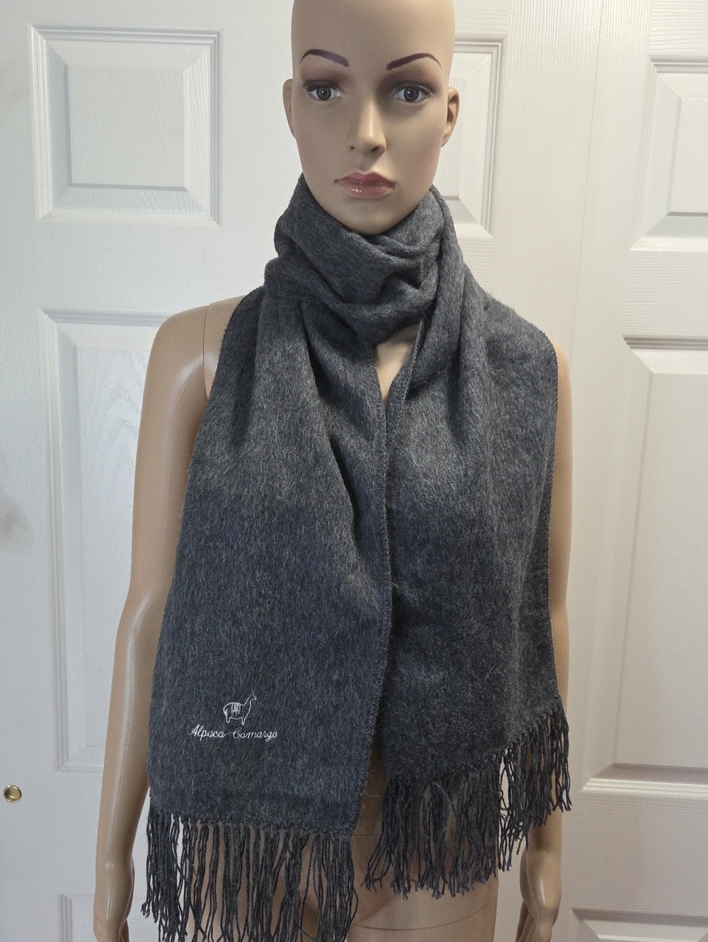 Luxury Gray Alpaca Fringe Scarf